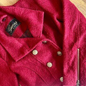 Guess Women's Red Double-Breasted Wool Blend Pea Coat Jacket Size Small